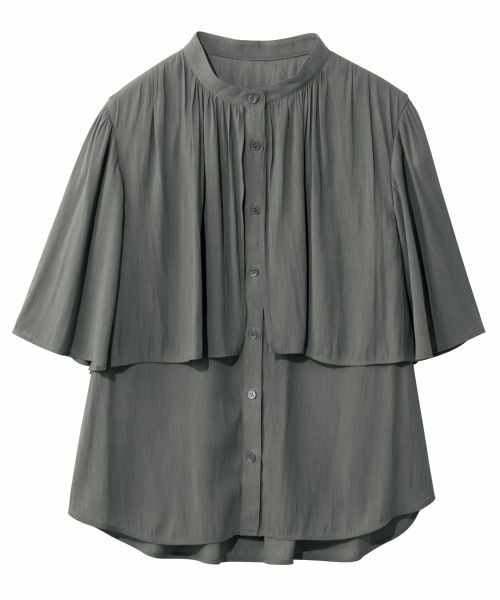Leilian PLUS HOUSE / レリアンプラスハウス シャツ・ブラウス | ケープライクブラウス【BOURGE】（チャコールグレー）