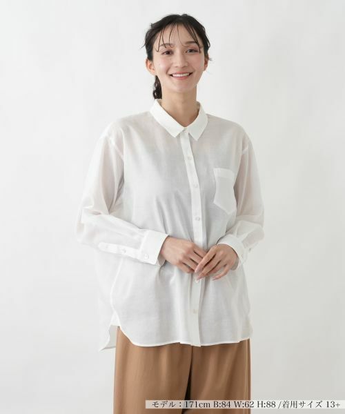 Leilian PLUS HOUSE / レリアンプラスハウス シャツ・ブラウス | ウォッシャブル麻混シャツ【SORAGE】（アイボリー）