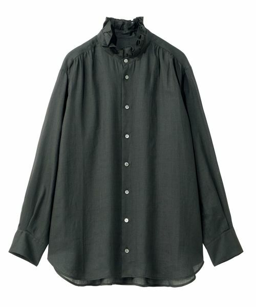 Leilian PLUS HOUSE / レリアンプラスハウス シャツ・ブラウス | 大人のフリルシアーシャツ【SORAGE】（ブラック）