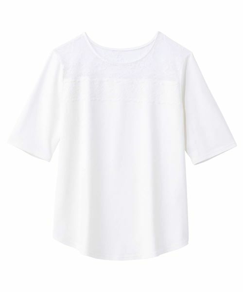 Leilian PLUS HOUSE / レリアンプラスハウス カットソー | 大人の為のレース付きクルーネックTシャツ【SORAGE】（アイボリー）