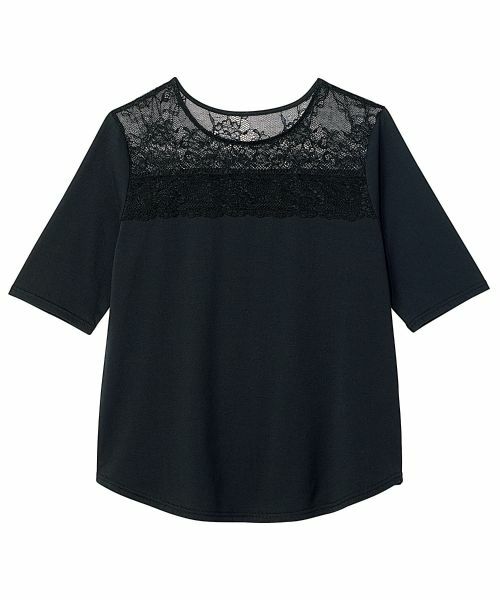 Leilian PLUS HOUSE / レリアンプラスハウス カットソー | 大人の為のレース付きクルーネックTシャツ【SORAGE】（ブラック）