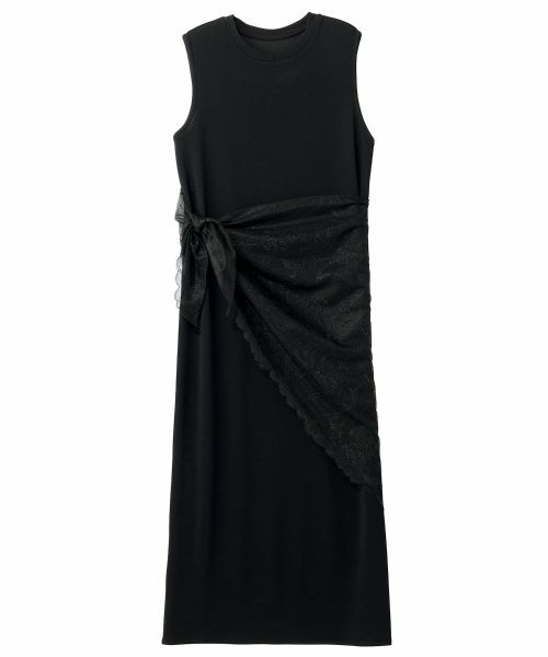 Leilian PLUS HOUSE / レリアンプラスハウス ドレス | レーススカーフ付きジャージワンピース【SORAGE】（ブラック）