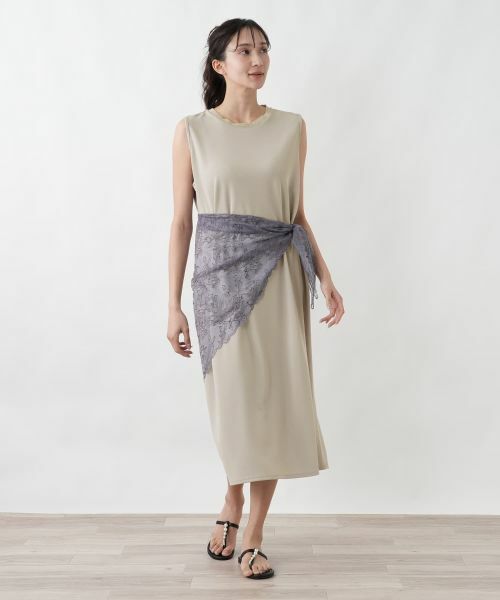 Leilian PLUS HOUSE / レリアンプラスハウス ドレス | レーススカーフ付きジャージワンピース【SORAGE】 | 詳細1