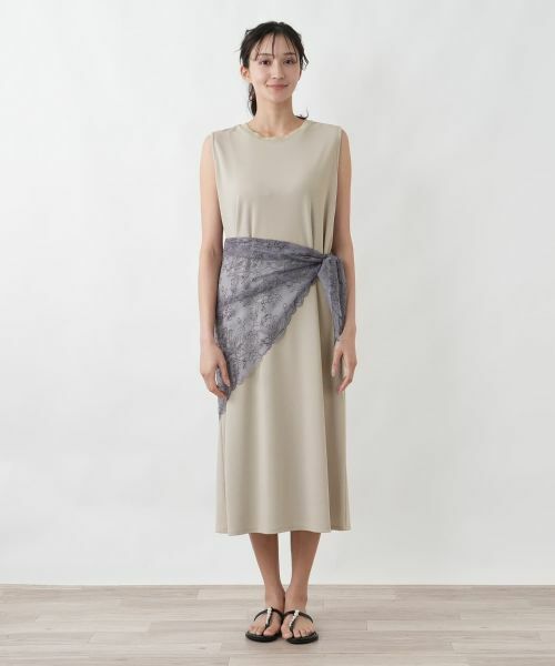 Leilian PLUS HOUSE / レリアンプラスハウス ドレス | レーススカーフ付きジャージワンピース【SORAGE】 | 詳細2