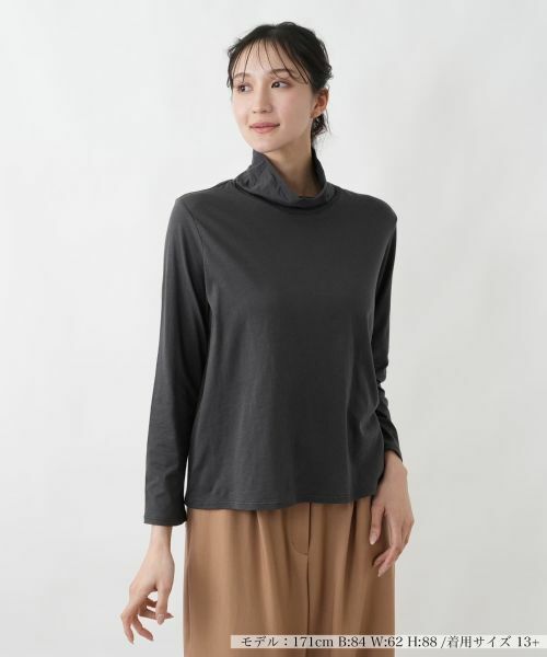 Leilian PLUS HOUSE / レリアンプラスハウス カットソー | タートルネックプルオーバー【SORAGE】（チャコールグレー）