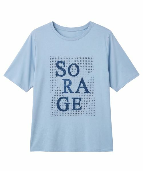 Leilian PLUS HOUSE / レリアンプラスハウス Tシャツ | スパングル＆ビーズ刺繍Tシャツ【SORAGE】（スカイブルー）