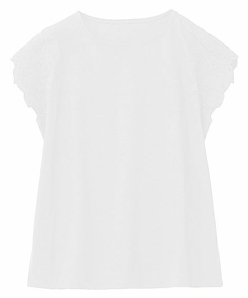 Leilian PLUS HOUSE / レリアンプラスハウス カットソー | 刺繍フレンチスリーブジャージプルオーバー【SORAGE】（アイボリー）