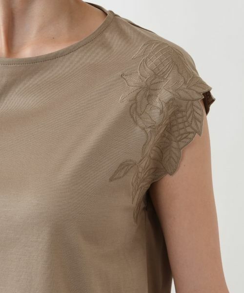 Leilian PLUS HOUSE / レリアンプラスハウス カットソー | 刺繍フレンチスリーブジャージプルオーバー【SORAGE】 | 詳細12