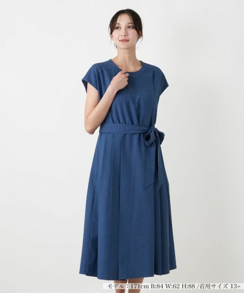 Leilian PLUS HOUSE / レリアンプラスハウス ドレス | サイドプリーツワンピース【大妻女子大学コラボ商品】（ブルー系）
