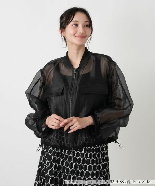 Leilian PLUS HOUSE / レリアンプラスハウス その他アウター | シアーボリュームスリーブブルゾン【NEMIKA】（ブラック）