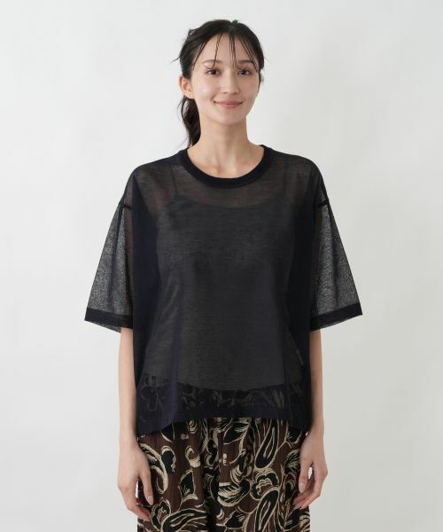 Leilian PLUS HOUSE / レリアンプラスハウス Tシャツ | プルオーバー【プラス企画】（ネイビー）