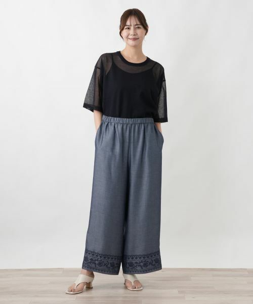 Leilian PLUS HOUSE / レリアンプラスハウス その他パンツ | 刺繍入りワイドパンツ【プラス企画】 | 詳細1