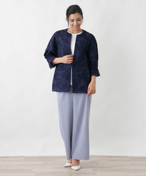 Leilian PLUS HOUSE / レリアンプラスハウス テーラードジャケット | 刺繍ノーカラージャケット【ROCHAS Premiere】 | 詳細1