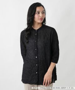 Leilian PLUS HOUSE / レリアンプラスハウス シャツ・ブラウス | 楊柳風バンドカラーシャツ【ROCHAS Premiere】