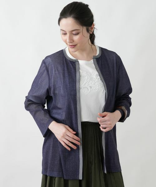 Leilian PLUS HOUSE / レリアンプラスハウス シャツ・ブラウス | 羽織ブラウス（ブルー系）