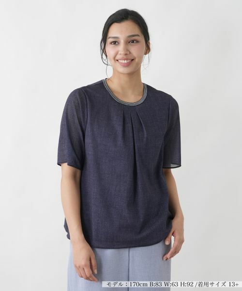 Leilian PLUS HOUSE / レリアンプラスハウス カットソー | パワーネットカットソー（ブルー系）