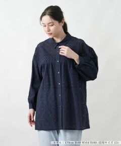 Leilian PLUS HOUSE / レリアンプラスハウス シャツ・ブラウス | カットワークチュニックブラウス【Leilian WHITE LABEL】