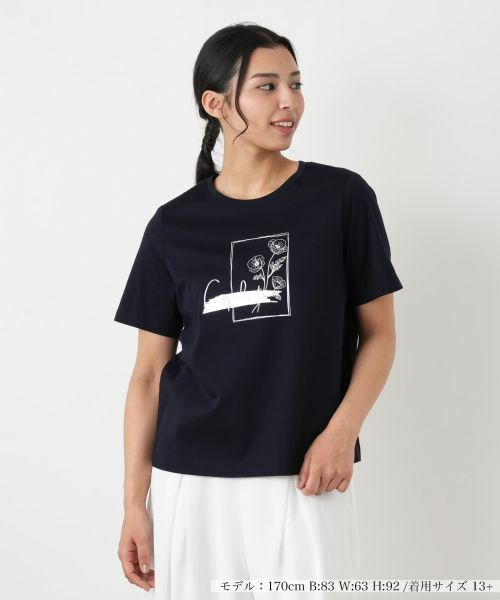Leilian PLUS HOUSE / レリアンプラスハウス Tシャツ | Tシャツ【接触冷感】(ネイビー)