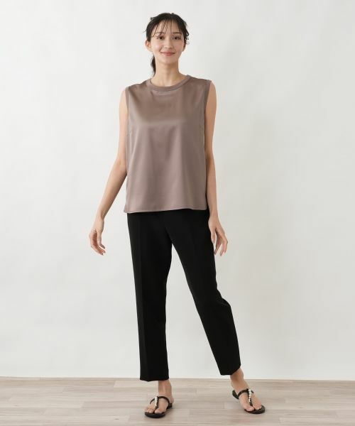 Leilian PLUS HOUSE / レリアンプラスハウス シャツ・ブラウス | 異素材コンビ ノースリーブトップス | 詳細1