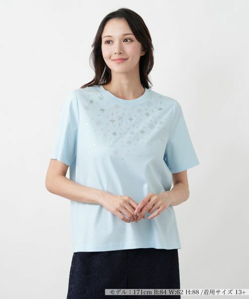 Leilian PLUS HOUSE / レリアンプラスハウス Tシャツ | Tシャツ【Leilian WHITE LABEL】(サックスブルー)