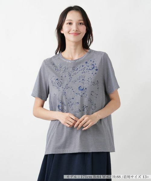 Leilian PLUS HOUSE / レリアンプラスハウス Tシャツ | Tシャツ【Leilian WHITE LABEL】（ネイビー）