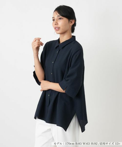 Leilian PLUS HOUSE / レリアンプラスハウス シャツ・ブラウス | シャツブラウス【Leilian WHITE LABEL】(ネイビー)