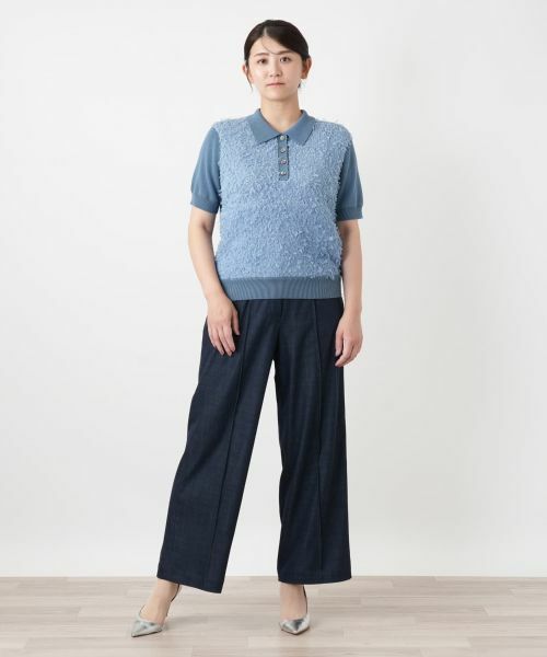 Leilian PLUS HOUSE / レリアンプラスハウス ポロシャツ | 異素材切替ニットポロシャツ【BOURGE】 | 詳細1