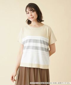 ＊＊Leilian PLUS HOUSE__ / レリアンプラスハウス カットソー | ラメボーダー切替クルーネックニット