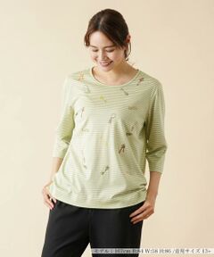 ＊＊Leilian PLUS HOUSE__ / レリアンプラスハウス カットソー | 刺繍七分袖ボーダーカットソー