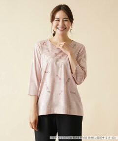 ＊＊Leilian PLUS HOUSE__ / レリアンプラスハウス カットソー | 刺繍七分袖ボーダーカットソー