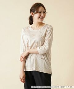 ＊＊Leilian PLUS HOUSE__ / レリアンプラスハウス カットソー | 刺繍七分袖ボーダーカットソー