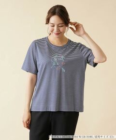 ＊＊Leilian PLUS HOUSE__ / レリアンプラスハウス カットソー | 刺繍半袖ボーダーカットソー