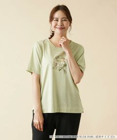 ＊＊Leilian PLUS HOUSE__ / レリアンプラスハウス カットソー | 刺繍半袖ボーダーカットソー