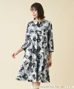 ＊＊Leilian PLUS HOUSE__ / レリアンプラスハウス ミニ丈・ひざ丈ワンピース | プリントキーネックワンピース