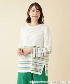 ＊＊Leilian PLUS HOUSE__ / レリアンプラスハウス ニット・セーター | ボーダー透かし編みニットプルオーバー