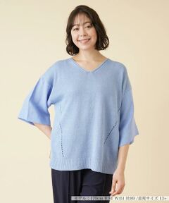 ＊＊Leilian PLUS HOUSE__ / レリアンプラスハウス ニット・セーター | 透かし編み切替Vネックプルオーバー