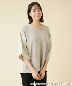 ＊＊Leilian PLUS HOUSE__ / レリアンプラスハウス ニット・セーター | 透かし編み切替Vネックプルオーバー