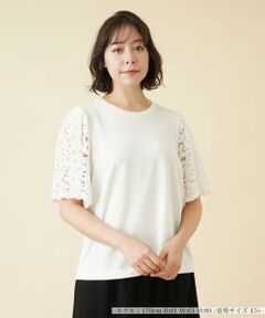 ＊＊Leilian PLUS HOUSE__ / レリアンプラスハウス カットソー | レーススリーブ切替ニットプルオーバー