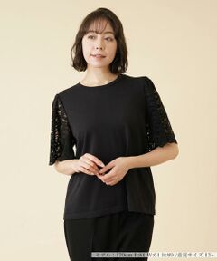 ＊＊Leilian PLUS HOUSE__ / レリアンプラスハウス カットソー | レーススリーブ切替ニットプルオーバー