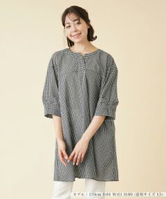 ＊＊Leilian PLUS HOUSE__ / レリアンプラスハウス シャツ・ブラウス | ギンガムチェックキーネックブラウス