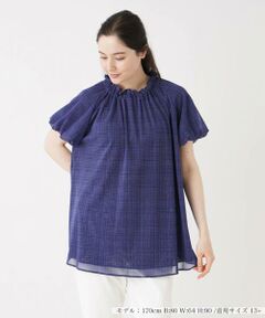 ＊＊Leilian PLUS HOUSE__ / レリアンプラスハウス シャツ・ブラウス | ジャカードチェックパフスリーブブラウス