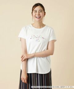 ＊＊Leilian PLUS HOUSE__ / レリアンプラスハウス カットソー | ロゴ×フラワー刺繍Tシャツ