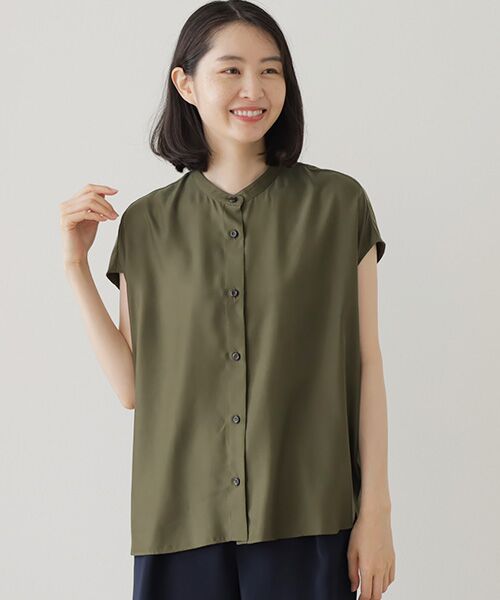 45rpmリネンツイルのカシュクール サイズ3 カーキ ブラウス フリル 45R（フォーティファイブアール）の「インドリネンツイルの