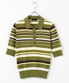 美品 L'EQUIPE レキップ レディース ハイゲージ 8分袖 ニット size38 M相当 春秋 大きいドット ブラック×ホワイト コットン混 ビギ sdpxyf6301_1_18_6_fc981436-