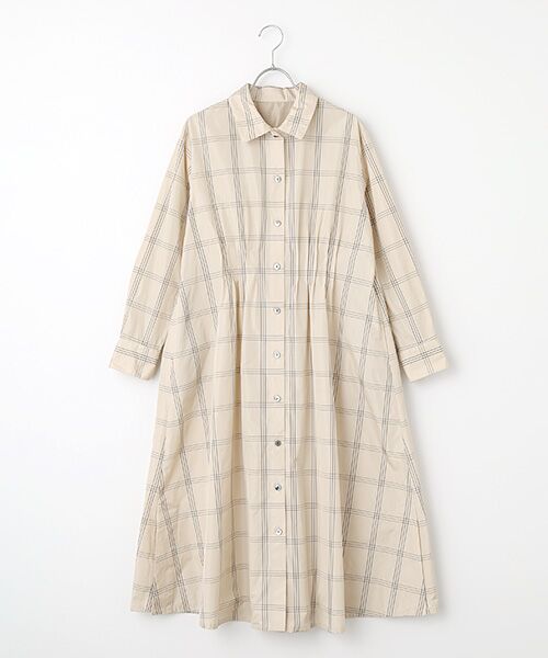 L'EQUIPE/レキップ マイクロタフタチェック/マイクロタフタシャツワンピース ベージュ系その他 M