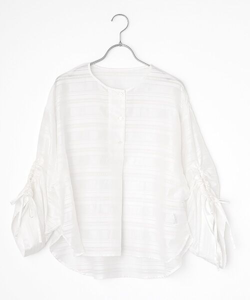 L'EQUIPE/レキップ シアーストライプシャーリングスリーブブラウス ホワイト M