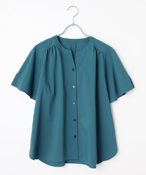 L'EQUIPE / レキップ シャツ・ブラウス | ミストプレーンストレッチブラウス（ブルーグリーン）
