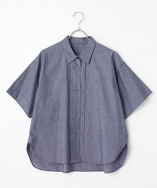 L'EQUIPE / レキップ シャツ・ブラウス | 60コットンシルクローンハーフスリーブシャツ（ネイビー）