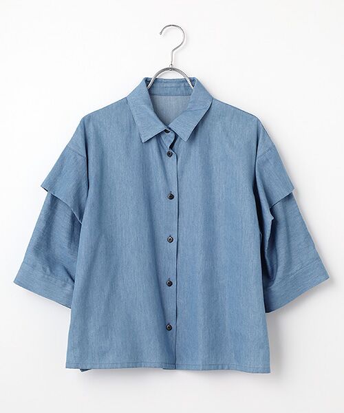 L'EQUIPE / レキップ シャツ・ブラウス | コットンリヨセルダンガリースクエアボリュームスリーブシャツ（ブルー系その他）