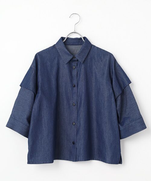 L'EQUIPE / レキップ シャツ・ブラウス | コットンリヨセルダンガリースクエアボリュームスリーブシャツ（ライトブルー）